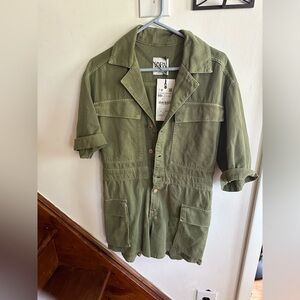 Zara NWT Safari Playsuit XS Romper Dress Forest Green